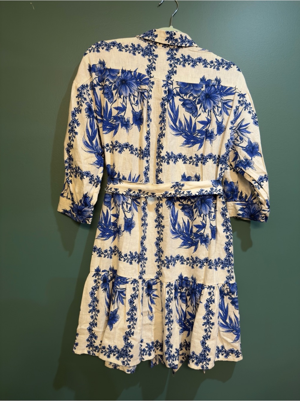 Calypso St. Barth Cream and Blue Floral Tie-Waist Mini Dress Size Medium NWT - Picture 3 of 7